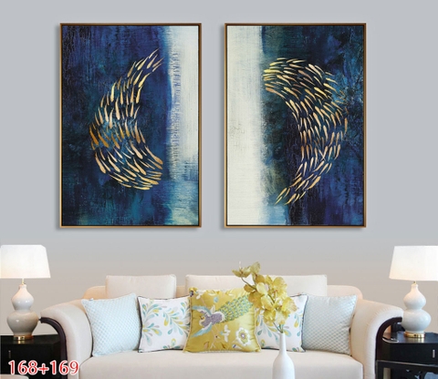 Bộ 2 tranh treo tường đàn cá bơi- PSV168