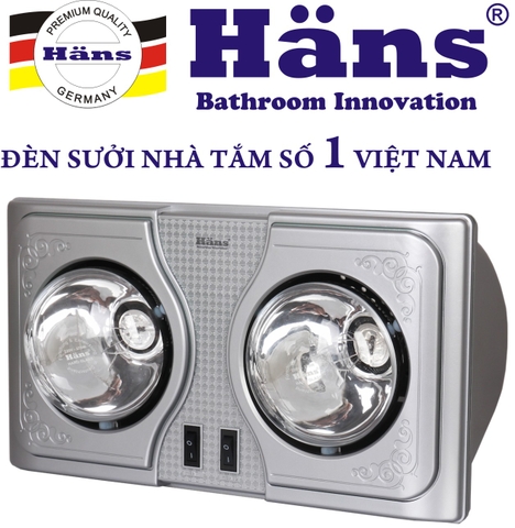 Đèn sưởi nhà tắm Hans 2 bóng H2B  hàng chính hãng bh 3 năm