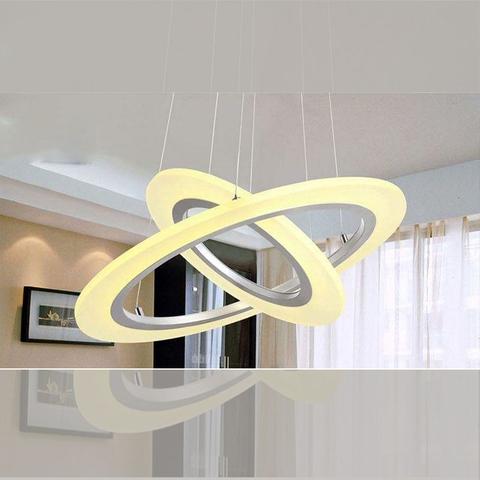 đèn thả 2 vòng led hình dẹp thả bàn ăn