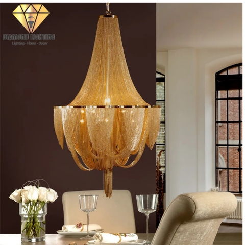 DIAMOND LIGHTING ĐÈN CHÙM DÂY CHUYỀN LUXURY HIỆN ĐẠI TRẮNG VÀNG - DCCC 023