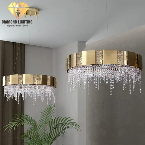 DIAMOND LIGHTING ĐÈN CHÙM TRÒN PHA LÊ LUXURY HIỆN ĐẠI VÀNG TRẮNG - DCCC 019