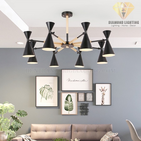 Diamond Lighting Đèn chùm thân gỗ chụp sắt nhiều màu - DCH270