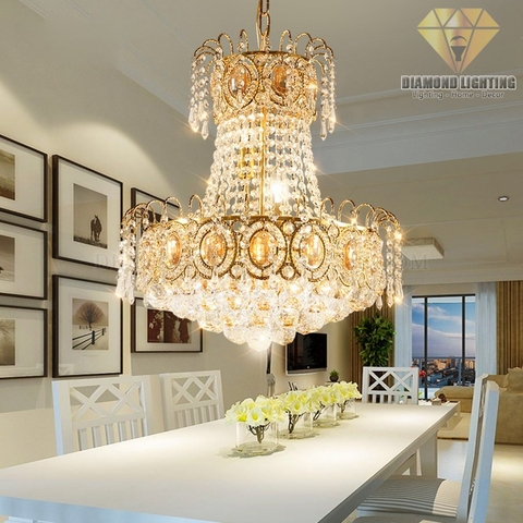 đèn chùm pha lê cao cấp thả bàn ăn lớn