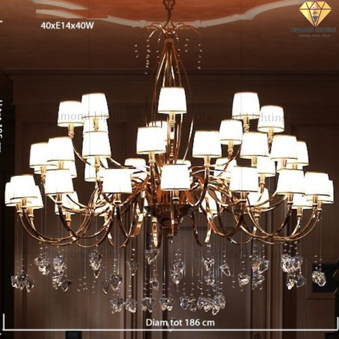 DIAMOND LIGHTING ĐÈN CHÙM HỢP KIM CỔ ĐIỂN VÀNG TRẮNG - DC 1740