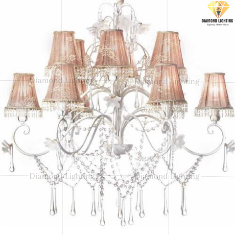 DIAMOND LIGHTING ĐÈN CHÙM PEARL PHA LÊ CỔ ĐIỂN TRẮNG HỒNG - DC 1627/CH12