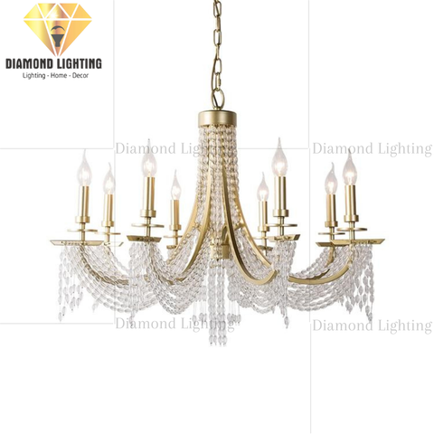 DIAMOND LIGHTING ĐÈN CHÙM HADRIAN PHA LÊ CỔ ĐIỂN VÀNG TRẮNG - DC 1100L