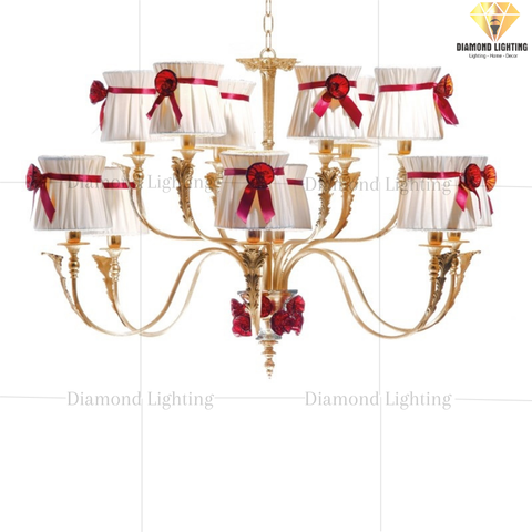 DIAMOND LIGHTING ĐÈN CHÙM HỢP KIM LUXURY CỔ ĐIỂN VÀNG ĐỎ TRẮNG - DC 1851/CH12