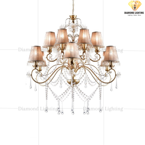 DIAMOND LIGHTING ĐÈN CHÙM PEAR THUỶ TINH CỔ ĐIỂN VÀNG HỒNG - DC 1743/CH12