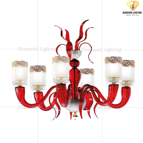 DIAMOND LIGHTING ĐÈN CHÙM NINFEA THUỶ TINH CỔ ĐIỂN TRẮNG ĐỎ - DC 1772/CH6