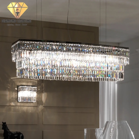 DIAMOND LIGHTING ĐÈN CHÙM NGANG PHA LÊ CAO CẤP HIỆN ĐẠI TRẮNG BẠC - DCCC 024