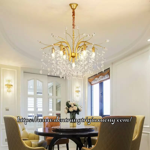 DIAMOND LIGHTING ĐÈN CHÙM THỦY TINH LÁ LIỄU HIỆN ĐẠI VÀNG TRẮNG - DC 8801