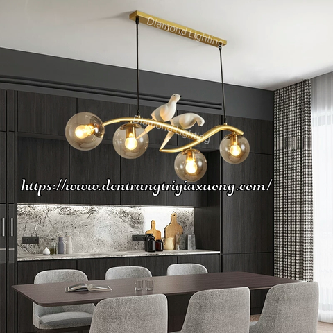 DIAMOND LIGHTING ĐÈN CHÙM THẢ THỦY TINH CHIM HIỆN ĐẠI VÀNG TRẮNG - DC 8820