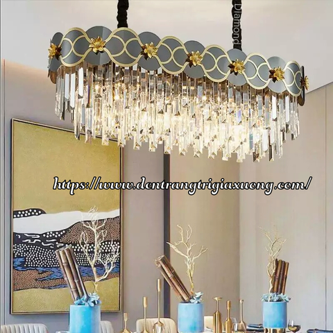 DIAMOND LIGHTING ĐÈN CHÙM PHA LÊ HOA SEN NGANG HIỆN ĐẠI VÀNG TRẮNG - DPH 8804