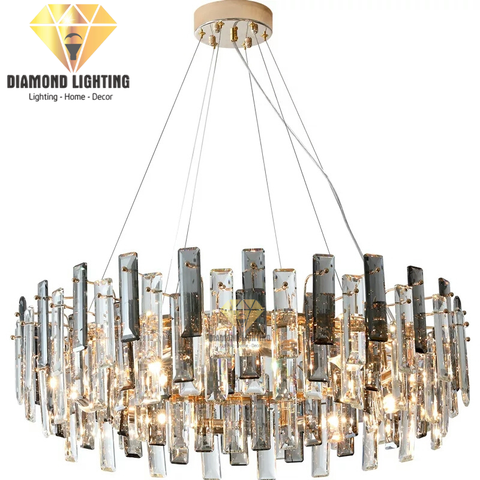 DIAMOND LIGHTING ĐÈN CHÙM PHA LÊ CAO CẤP HIỆN ĐẠI VÀNG XÁM - DCCC 2243