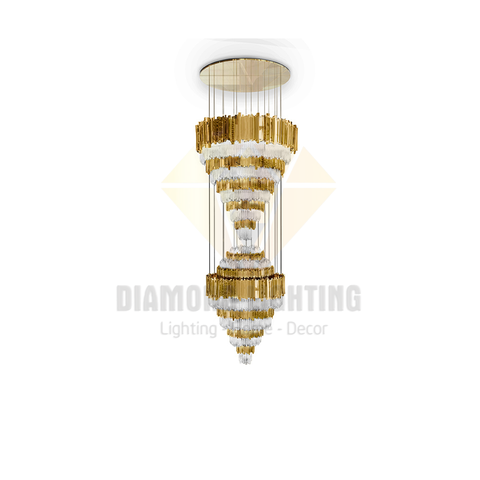 DIAMOND LIGHTING ĐÈN CHÙM PHA LÊ THÔNG TẦNG 2 TẦNG HIỆN ĐẠI TRẮNG VÀNG - DTTT 8814