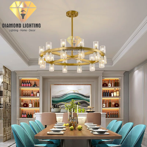 DIAMOND LIGHTING ĐÈN CHÙM PHA LÊ RING CAO CẤP HIỆN ĐẠI VÀNG TRẮNG- DCCC 2266