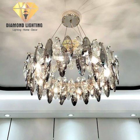 DIAMOND LIGHTING ĐÈN CHÙM TRÒN PHA LÊ HIỆN ĐẠI VÀNG XÁM - DCCC 2245