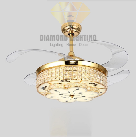QUẠT TRẦN ĐÈN CÁNH XẾP PHA LÊ HOA HIỆN ĐẠI -QT 3T1