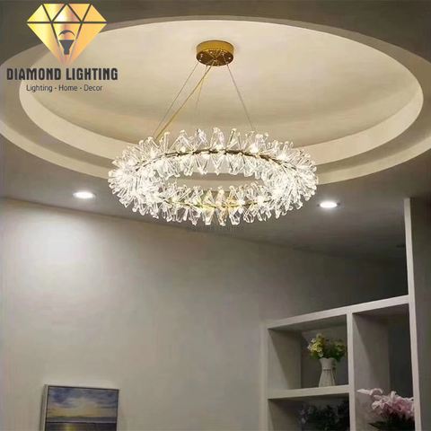 DIAMOND LIGHTING ĐÈN CHÙM PHA LÊ VÒNG HOA CAO CẤP HIỆN ĐẠI VÀNG TRẮNG - DCCC 2210