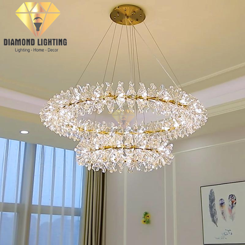 DIAMOND LIGHTING ĐÈN CHÙM PHA LÊ VÒNG HOA ĐÔI  HIỆN ĐẠI VÀNG TRẮNG - DCCC 2211