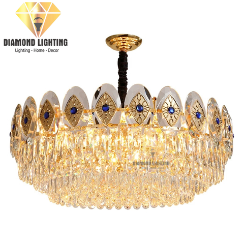 DIAMOND LIGHTING ĐÈN CHÙM PHA LÊ LUXURY HIỆN ĐẠI VÀNG TRẮNG XANH - DCCC 2279