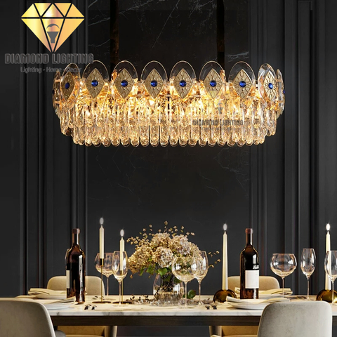 DIAMOND LIGHTING ĐÈN CHÙM PHA LÊ NGANG LUXURY HIỆN ĐẠI VÀNG TRẮNG XANH - DCCC 2280