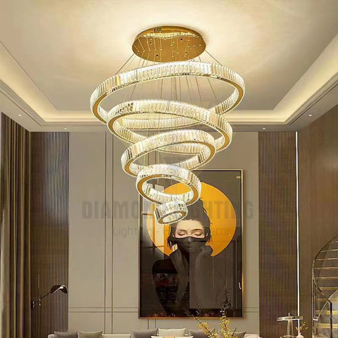 DIAMOND LIGHTING ĐÈN CHÙM PHA LÊ RING CAO CẤP HIỆN ĐẠI TRẮNG VÀNG - DTTT 8845