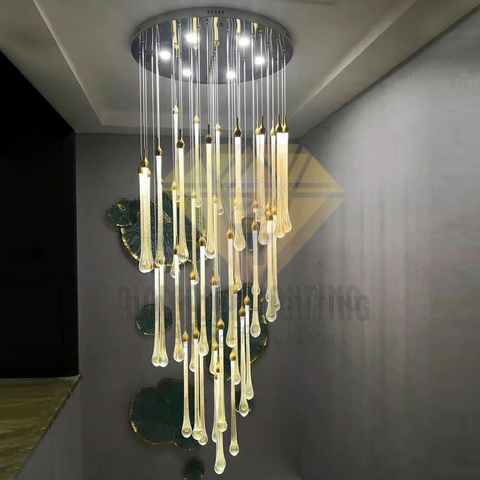 DIAMOND LIGHTING ĐÈN CHÙM PHA LÊ GIỌT NƯỚC CAO CẤP HIỆN ĐẠI TRẮNG VÀNG - DTTT 8847