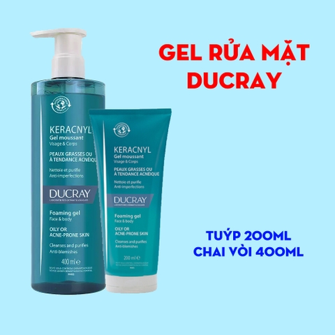 Gel Rửa Mặt Cho Da nhờn Mụn Ducray Keracnyl Foaming Gel 200ml