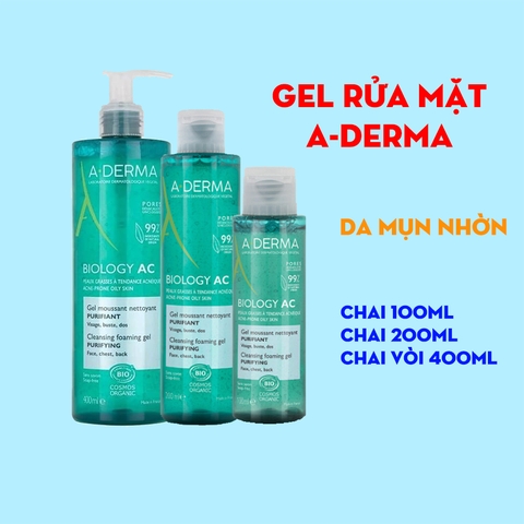 Gel Rửa Mặt A-Derma Biology AC Cleansing Foam Gel 200ml - Dịu Nhẹ Dành Cho Da Nhờn Mụn