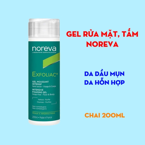 Gel rửa mặt, tắm toàn thân Noreva Exfoliac Intensive Foaming Gel 200ml - Da dầu mụn, da hỗn hợp thiên dầu