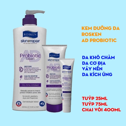 Kem dưỡng Rosken AD Probiotic Cream 75ml - chăm sóc da cơ địa, da dị ứng, da khô, chàm, vảy nến