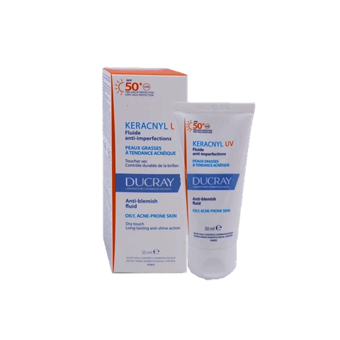 Kem Chống Nắng Ducray Keracnyl UV Fluide Anti Imperfections SPF50 50ml - cho da mụn, kiềm dầu