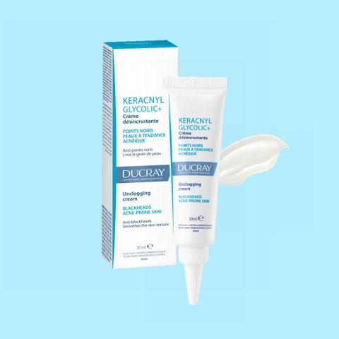 Kem Dưỡng Da Mụn Ducray Keracnyl Glycolic+ Cream 30ml - Mụn Viêm, Mụn Đầu Đen, Làm Sạch Nhờn