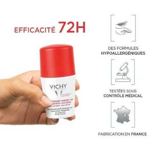Lăn khử mùi giúp khô thoáng vùng da dưới cánh tay Vichy Detransprirant Intensif 72h Transpiration Excessive 50ml