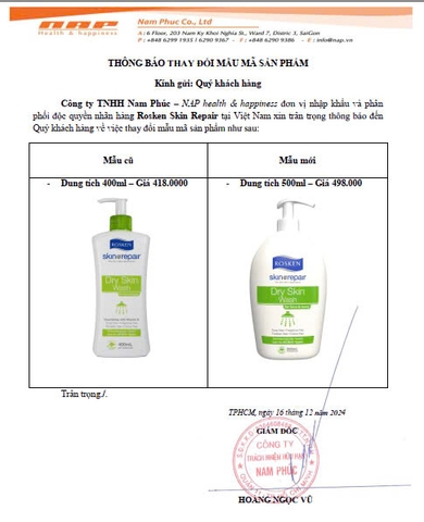 Sữa tắm dưỡng ẩm Rosken Dry Skin Wash 500ml - dành cho da nhạy cảm, da tổn thương hoặc bỏng