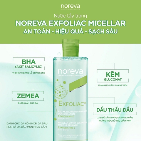 Nước tẩy trang Noreva Actipur Micellar Water Cleanser Make up Remover 400ml - cho da nhờn mụn, nhạy cảm