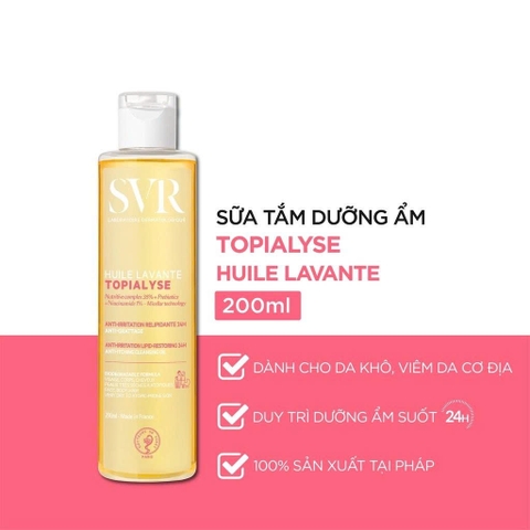 Sữa tắm SVR Topialyse Huile Lavant Micellaire 200ml - làm sạch, dưỡng ẩm cho da khô và da cơ địa