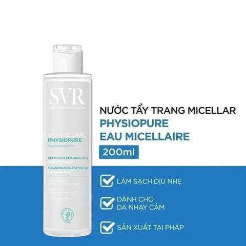 Tẩy trang SVR Physiopure Eau Micellaire 200ml - cho mặt, mắt, môi da nhạy cảm