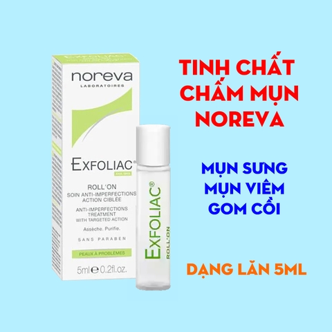 Tinh chất chấm mụn Noreva Exfoliac Roll On Targeted Anti Imperfection Care 5ml - Giảm mụn, Giảm sưng, gom cồi