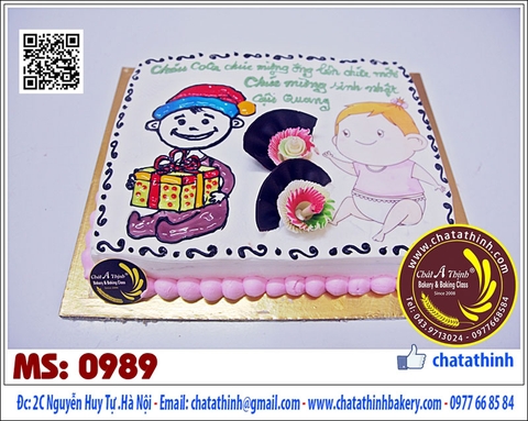 Bánh sinh nhật kem tươi vẽ hình - 0989