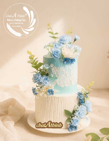 BÁNH CƯỚI 2 TẦNG TÔNG XANH DA TRỜI