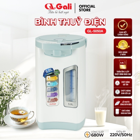 Bình thuỷ điện Gali GL-5050A dung tích 5 lít, công suất 680w điện áp : 220V/50Hz sản phẩm chính hãng Chất lượng hàng hóa nhập khẩu (Tem hợp quy CR)
