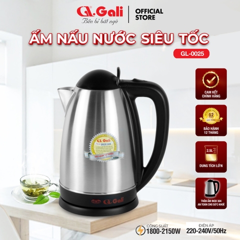 Ấm nấu nước GL-0025 công suất 1800w-2150W  dung tích 2.5L Chất lượng hàng hóa nhập khẩu (Tem hợp quy CR)