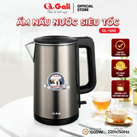 Ấm nấu nước siêu tốc gali GL-18A8 công suất 1500W ; dung tích1.8L Thân ấm 2 lớp, ruột Inox 304 cao cấp Chất lượng hàng hóa nhập khẩu (Tem hợp quy CR)