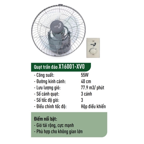 Quạt trần đảo Asia  X16001_Hộp số - X16002_Remote - Công suất 55W - Hàng chính hãng