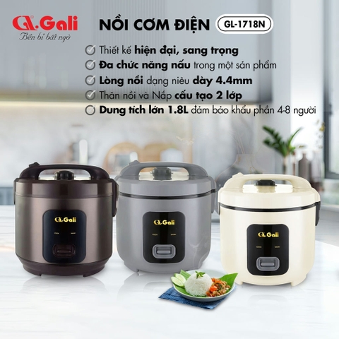 Nồi cơm điện Gali GL-1718N NEW 220V/700W/1.8L Chất lượng hàng hóa nhập khẩu (Tem hợp quy CR và Năng lượng)