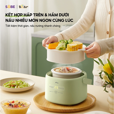 Nồi nấu chậm 1.0L Bear SC-4H10E - Dung tích: 1L - Công suất: 200W - Màu sắc: Xanh - Điện áp: 220V ~ 50Hz