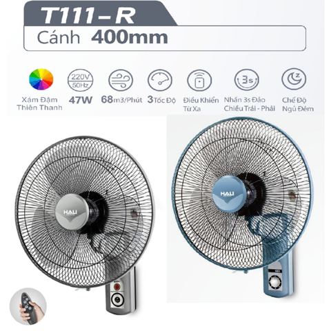 Quạt treo tường REMOTE HALI T111-R hoạt động êm sử dụng phòng ngủ phòng khách