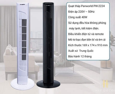 QUẠT THÁP PANWORLD PW-2224 mát êm dịu, điều hòa không khí tiết kiệm điện cho máy lạnh